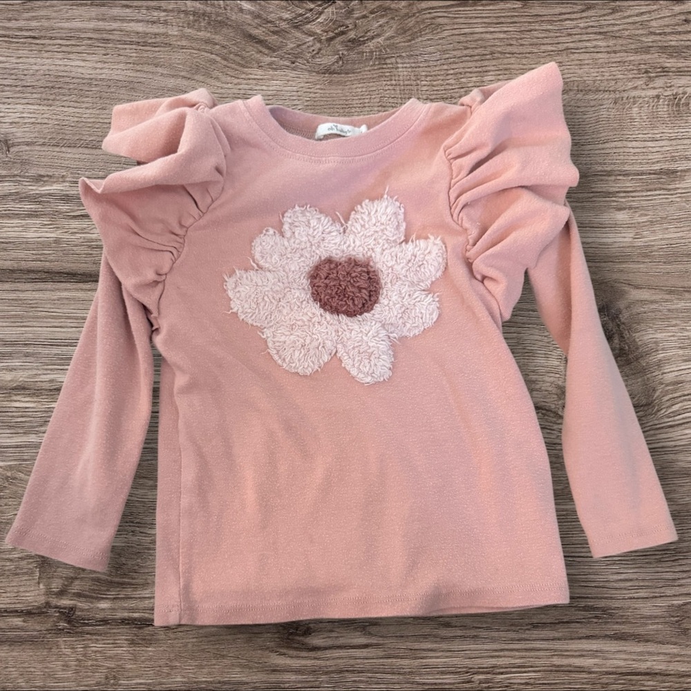 Pink Ruffled Kids Top with Floral Design